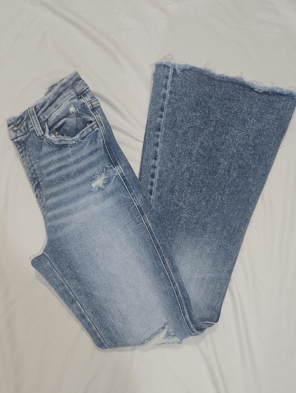 Flying Monkey Medium Wash Flared Jeans with Frayed Hem